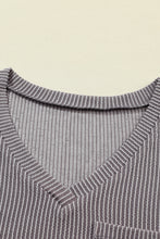 Load image into Gallery viewer, Light Grey Corded V Neck Chest Pocket Loose T-shirt
