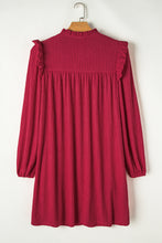Load image into Gallery viewer, Fiery Red Textured Ruffled Trim V Neck Loose Fit Mini Dress
