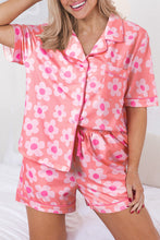 Load image into Gallery viewer, Pink Flower Print Short Sleeve Shirt Pajamas Set
