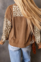 Load image into Gallery viewer, Brown Leopard Print Corduroy Long Sleeve Jacket
