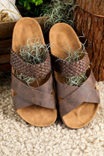 Load image into Gallery viewer, Brown Braided Detail Criss Cross Platform Slippers
