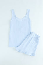 Load image into Gallery viewer, Sky Blue Textured U Neck Tank Top and High Waist Shorts Set

