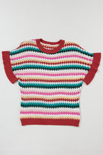 Load image into Gallery viewer, Fiery Red Trimmed Ruffle Sleeve Colorful Textured Sweater
