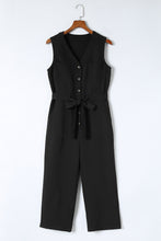 Load image into Gallery viewer, Pink Buttoned Sleeveless Cropped Jumpsuit with Sash
