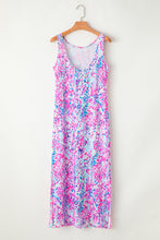Load image into Gallery viewer, Purple Abstract Floral Print Sleeveless Maxi Dress
