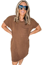 Load image into Gallery viewer, Gray Striped Ribbed Knit T-shirt Shift Dress
