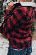 Load image into Gallery viewer, Red Plaid Print Fleece Button Jacket
