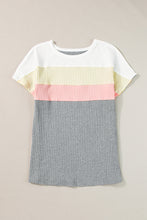 Load image into Gallery viewer, Gray Ribbed Color Block Patchwork T-shirt
