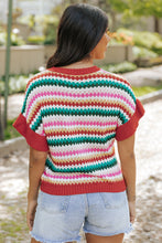 Load image into Gallery viewer, Fiery Red Trimmed Ruffle Sleeve Colorful Textured Sweater
