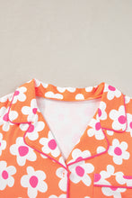 Load image into Gallery viewer, Orange Flower Print Short Sleeve Shirt Pajamas Set
