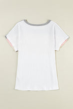 Load image into Gallery viewer, White Ribbed Color Block Patchwork T-shirt
