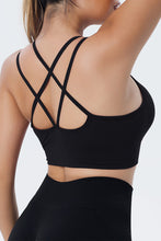 Load image into Gallery viewer, Black Ribbed Knit Strappy Back Sports Bra
