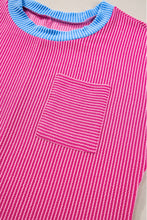 Load image into Gallery viewer, Rose Red Textured Colorblock Edge Patched Pocket T Shirt Dress
