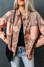Load image into Gallery viewer, Pink Geometric Print Ripped Shirt Jacket with Pockets
