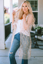 Load image into Gallery viewer, Black Sequin Sheer Long Sleeve Open Front Kimono
