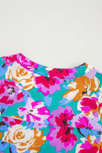 Load image into Gallery viewer, Green Rose Floral Print Ruffled Short Dress
