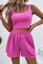 Load image into Gallery viewer, Rose Rib Knitted Sleeveless Crop Top and Elastic Waist Shorts Set

