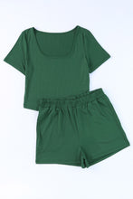 Load image into Gallery viewer, Green Ribbed Knit Shorts Lounge Set
