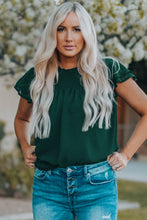 Load image into Gallery viewer, Green Tiered Sleeve Frilled Neck Dotted Top
