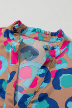 Load image into Gallery viewer, Green Leopard Print Bubble Sleeve Slit Neck Ruffled Dress
