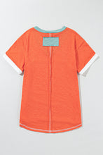 Load image into Gallery viewer, Grapefruit Orange Contrast Trim Exposed Seam V Neck T-shirt

