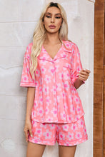 Load image into Gallery viewer, Pink Flower Print Short Sleeve Shirt Pajamas Set
