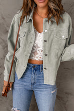 Load image into Gallery viewer, Sky Blue Raw Hem Flap Pockets Cropped Corduroy Jacket
