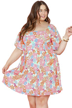Load image into Gallery viewer, Multicolour Floral Puff Sleeve Square Neck Plus Babydoll Dress
