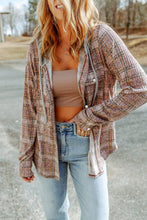 Load image into Gallery viewer, Purple Plaid Contrast Hooded Drawstring Shacket
