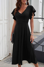 Load image into Gallery viewer, Green Ruffled Sleeve Wrap V Neck Midi Dress
