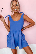 Load image into Gallery viewer, Blue Textured Knotted Straps High Waist Wide Leg Romper
