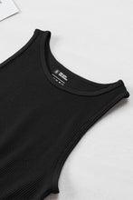 Load image into Gallery viewer, Black Solid Color Ribbed Sleeveless Sport Romper

