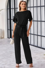 Load image into Gallery viewer, Red Belted Wide Leg Jumpsuit

