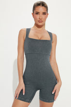 Load image into Gallery viewer, Black Ribbed Square Neck Padded Sports Romper
