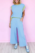 Load image into Gallery viewer, Sky Blue Color Block Detail Casual Two-piece Outfit
