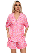 Load image into Gallery viewer, Pink Flower Print Short Sleeve Shirt Pajamas Set
