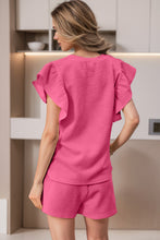 Load image into Gallery viewer, Bonbon Textured Ruffled Sleeve Tee and Drawstring Shorts Set
