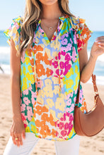 Load image into Gallery viewer, Multicolour Leopard Flutter Sleeve V Neck Crinkled Blouse
