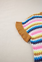 Load image into Gallery viewer, Khaki Trimmed Ruffle Sleeve Colorful Textured Sweater
