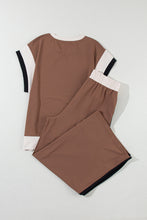 Load image into Gallery viewer, Chestnut Color Block Detail Casual Two-piece Outfit
