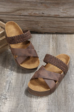 Load image into Gallery viewer, Brown Braided Detail Criss Cross Platform Slippers
