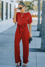 Load image into Gallery viewer, Red Belted Wide Leg Jumpsuit
