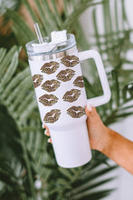 Load image into Gallery viewer, White Valentine Leopard Lips Print Thermos Cup with Straw 40oz

