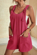 Load image into Gallery viewer, Black Adjustable Straps Pocketed Textured Romper
