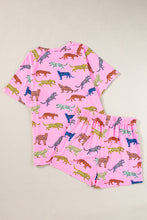 Load image into Gallery viewer, Pink Flower Print Short Sleeve High Waist Two Piece Shorts Set
