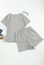 Load image into Gallery viewer, Gray 2pcs Solid Textured Drawstring Shorts Set
